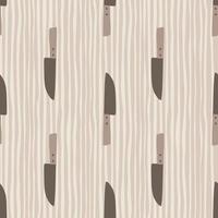 Messer einfache Silhouetten nahtlose handgezeichnete Muster. graues küchenwerkzeug auf beige gestreiftem hintergrund. vektor