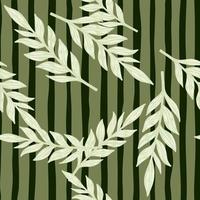 slumpmässiga sömlösa mönster med doodle löv prydnad. ljus natur tryck på grön avskalad bakgrund. vektor