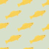 Nahtloses Muster mit hellen, kreativen Fischsilhouetten. gelbe unterwassertierformen auf grauem hintergrund. vektor