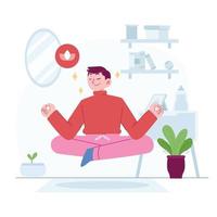 Yoga-Konzept, Vektorgrafik-Idee für Landing-Page-Vorlage, ganzheitliche Heilung, Selbstbehandlung, friedliche Meditation für spirituelle Therapie, Körper- und Geist-Wellness-Gesundheit. handgezeichneter flacher Stil vektor