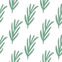 isolerade sömlösa växtbaserade mönster med gröna doodle rosmarin silhuetter. vit bakgrund. vektor