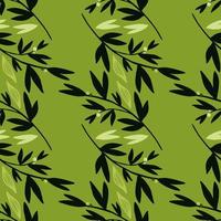 botanisches nahtloses muster mit schwarzen zweigen auf grünem hintergrund. vektor