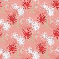 helles nahtloses muster des sommerlöwenzahns. rote und weiße Kontrastblumenfarben auf rosa Hintergrund. vektor