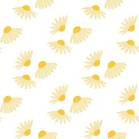 isoliertes sommerliches nahtloses botanikmuster mit dekorativen gelben kamilleblumenformen. weißer Hintergrund. vektor