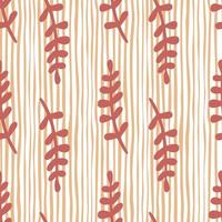 handritad ljusröda grenar silhuetter sömlösa tropiska mönster. randig vit bakgrund. vektor