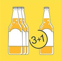 köp 3 flaskor öl få 1 gratis. vektor illustration.
