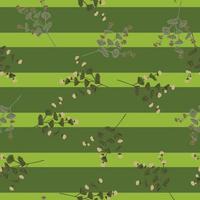 Zufälliges botanisches nahtloses Muster mit Doodle-Wildblumen-Silhouetten auf grün gestreiftem Hintergrund. vektor