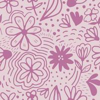 doodle rosa kontur blomma seamless mönster. ditsy blommig bakgrund. naiv konst. rolig blommig oändlig tapet. vektor