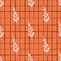 abstrakt natur seamless mönster med ljusa blad grenar element skriva ut. orange rutig bakgrund. vektor