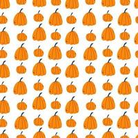 nahtloses muster für danksagung, halloween mit kürbis in der hand gezeichneten kindlichen karikaturart auf weißem hintergrund. Herbsternte-Vektorillustration für Babybekleidung, Textil- und Produktdesign, vektor