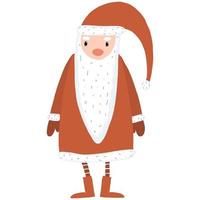 Stehender Weihnachtsmann mit langem roten Hut. weihnachtsfeiertagscharakter der karikatur. vektorillustration von vater frost. Mann als Weihnachtsmann verkleidet