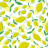 handritad citron seamless mönster med löv. vektor