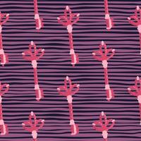 Rosa farbige Schlüssel nahtloses Gekritzelmuster. Datenschutzgrafik mit lila gestreiftem Hintergrund. Vintage-Cartoon-Druck. vektor