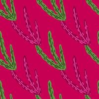 meerlaub nahtloses muster mit handgezeichneter grüner algenverzierung. rosa Hintergrund. Doodle-Design. vektor