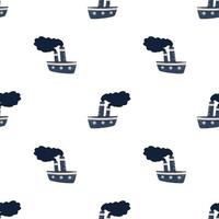 isolerade sömlösa doodle mönster med marinblå ångfartyg silhuetter. vit bakgrund. vektor