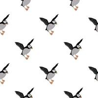 isoliertes, nahtloses Cartoon-Muster im Kinderstil mit grau-schwarz gefärbten Papageientaucher-Vogelverzierungen. vektor
