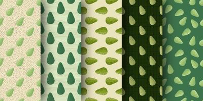 uppsättning sömlösa mönster med ekologiska doodle avokado. mat bakgrund samling. vektor