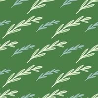 kontur lämnar grenar element seamless mönster i enkel stil. grön bakgrund. doodle bakgrund. vektor