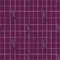 dunkles nahtloses Muster mit einfacher Tintenfischverzierung. Marinedruck mit lila kariertem Hintergrund. vektor
