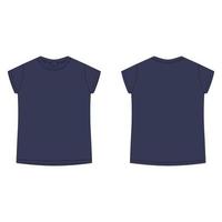 bomull t-shirt tom mall. barns tekniska skiss tee shirt isolerad på vit bakgrund. marinblå färg. fram och bak. vektor