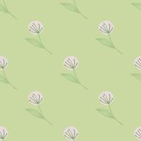 hellrosa löwenzahn auf nahtlosem botanischem muster. hellgrüner Hintergrund. vektor