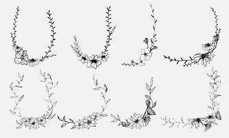 Handdragen blommor, Botaniskt dekorativt element för inbjudningskort, Vektor illustration.