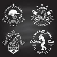 uppsättning cricket club märken på svarta tavlan. vektor. koncept för skjorta, tryck, stämpel eller tee. mallar för cricket sportklubb. vektor