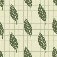 Dunkelgrüne geometrische Blätter nahtloses Muster. heller Pastellhintergrund mit Karo. florales einfaches Design. vektor
