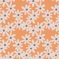 doodle Ditsy Blumen nahtlose Muster auf orangefarbenem Hintergrund. Retro-Kamillendruck. florale Verzierung. vektor