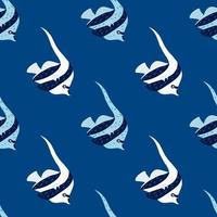 ljusblå sömlösa mönster med doodle kejserliga angelfish silhuetter. handritad aqua dekoration. vektor