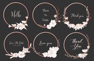 Set av dividers runda ramar, Handdragen blommor, Botanisk komposition, Dekorativt element för bröllopskort, Inbjudningar Vektor illustration.