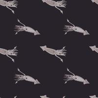 mörka havet seamless mönster med doodle grå handritade bläckfiskar. brun bakgrund. fisk skiss. vektor