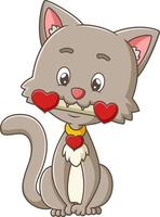die niedliche katze beißt den liebesknochen im valentinstagereignis vektor