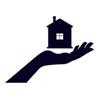 Haus auf der Handfläche Hand Silhouette isoliert weißer Hintergrund vektor