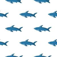 isoliertes, nahtloses Zoo-Marinemuster mit blauen Hai-Fisch-Silhouetten. weißer Hintergrund. einfacher Druck.