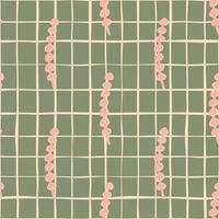 kreatives nahtloses meeresfloramuster mit rosa einfacher algenverzierung. grau karierter Hintergrund. vektor