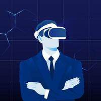Mann, der virtuelle Realität mit Headset erlebt. Metaverse digitale Cyber-Welt-Technologie-Vektor-Hintergrundillustration vektor