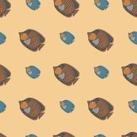 tecknad pastell palett seamless mönster med bruna och blå fjäril fisk element. ljus bakgrund. vektor