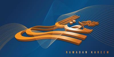 Ramadan Kareem-Hintergrund mit 3D-Ramadan-Kalligrafie-Design. Arabischer Textmittelwert ist Ramadan Kareem. vektor