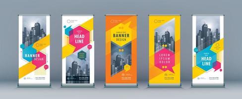 farbenfrohes Standee-Design. rede gespräch business roll up set. Banner-Vorlage vektor