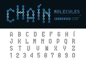 abstrakte kettenalphabetbuchstaben und zahlen, molekül kondensierter schriftbuchstabe vektor