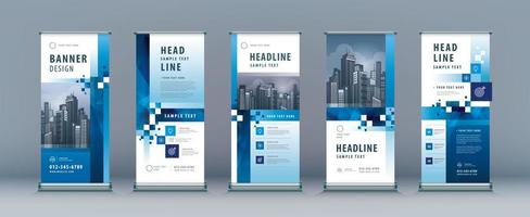 quadratisches blaues Pixel-Business-Rollup-Set. Standee-Banner-Template-Design. vektor