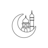 muslimischer Mond und Moschee umreißen Vektorsymbol. Ramadan Kareem-Symbol, Vektorillustration vektor