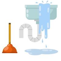 Verstopfung des Rohres. Waschbecken in Bad und Küche. technische Arbeit. kaputtes Abwassersystem vektor