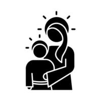 jungfrau maria mit sohn jesus glyph icon. heilige maria umarmt christuskind. Weihnachten und Kindheit des Retters. Christentum und Neues Testament. Silhouettensymbol. negativer Raum. vektor isolierte illustration