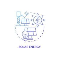 Symbol für das blaue Farbverlaufskonzept der Solarenergie. erneuerbaren Energiequellen. sauberer strom abstrakte idee dünne linie illustration. isolierte Umrisszeichnung. Roboto-Medium, unzählige pro-fette Schriftarten verwendet vektor