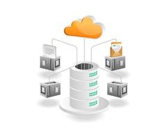 isometrisches illustrationskonzept. Cloud-Netzwerk des Datenbankservers vektor