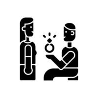 Vorschlag machen schwarzes Glyphen-Symbol. romantische Verlobung. willst du mich heiraten. um die Hand anhalten. ein Knievorschlag. Schattenbildsymbol auf Leerraum. vektor isolierte illustration