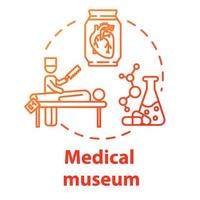 medicinsk museum koncept ikon. anatomi utställning. kroppsdissektion och organundersökning. kemiforskning. vetenskaplig utläggning idé tunn linje illustration. vektor isolerade konturritning
