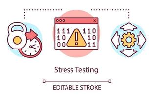 Stresstest-Konzept-Symbol. Untersuchen Sie die dünne Linie der Stabilitätsidee. Software-Testprozess. Hinweise auf Probleme und Probleme. Vektor isoliert Umrisszeichnung. editierbarer Strich